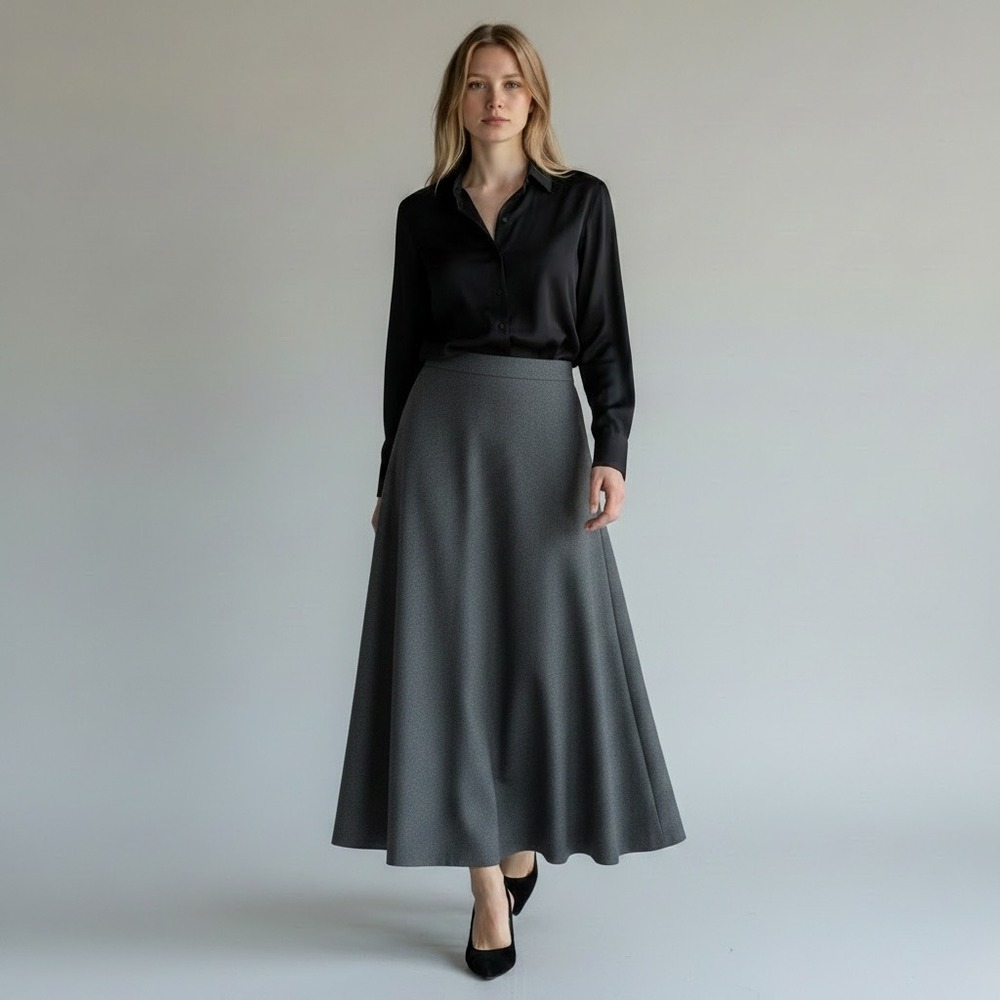 Talbots Gray Wool Blend A-Line Midi Skirt Preppy Academia Minimalist Casual 16W